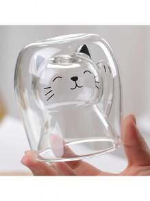 1pc, Cup Coffee Cartoon Kitten Glass Coffee Mug, Double-Walled Espresso Coffee Cups, Heat Insulated Water Cups, Cute Kawaii Cat Drinkware, Birthday Gifts Back To School