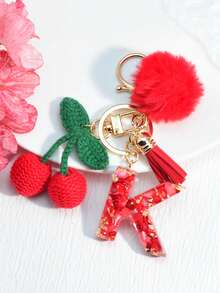 1 móc khóa hình thiên hà bằng nhựa có chữ cái tiếng Anh, tua rua trang trí quả cầu lông màu đen, quà tặng cho bạn bè, mẹ, mặt dây chuyền tình yêu phụ kiện ô tô túi xách học sinh dễ thương phong cách Goth Y2k - Quả anh đào đỏ - Xem 32