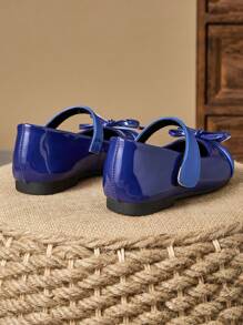 1 Paio di scarpe da principessa con punta rotonda, fiocco in materiale a scacchi, in pelle verniciata, per bambine, scarpe eleganti piatte e alla moda adatte per la scuola e le occasioni formali