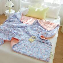 1 pieza Edredón/manta de verano ligera y estampada, de tela suave y lavable, transpirable y amigable con la piel, adecuada para dormitorio, dormitorio, sofá, oficina, viajes al aire libre