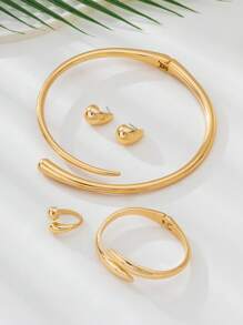 1 conjunto de pulseira de metal geométrica de alta qualidade, anel, colar, brincos, joias para mulheres, presente para namorada, adequado para festivais, festas, encontros