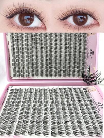 384 件/套精致睫毛延长 - DIY，自然卡通风格，10-12 毫米 D 卷短单根睫毛，适合初学者，可重复使用，混合长度睫毛簇，睫毛簇，单根睫毛，睫毛，假睫毛