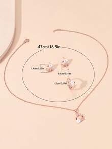 1 套儿童奢华合金花朵小众耳环、戒指、项链首饰套装、时尚