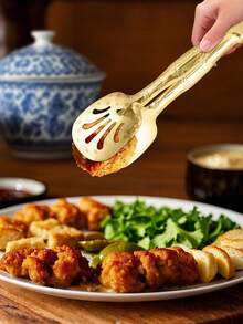 1pc Reusable Food Tong With Flower Pattern For Snack, Cake, Salad, Pastry, Bread, Fruit, Meat, Cookware, Spaghetti Clips With Gold And Silver Option, Multi-Functional Kitchen Utensils, Kitchen Supplies, Kitchen Accessories, Kitchen Stuffs For Home - - - View 2