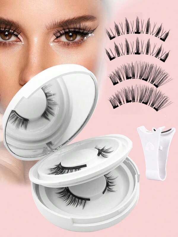 2 pares de cílios magnéticos reutilizáveis cílios magnéticos aparência natural cílios magnéticos kit com aplicador sem necessidade de cola cílios magnéticos kit fácil de usar e remover (cílios magnéticos)