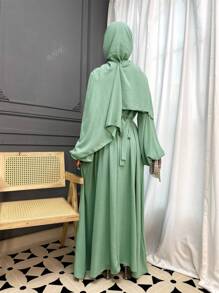 2 piezas Conjunto de vestido de Jalabeya árabe tradicional, elegante abrigo Abaya para Eid, vacaciones casuales, reuniones en el hogar, citas