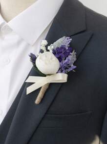 1 Pc Lavender Purple Boutonniere For Men, Groom And Best Man Boutonnieres With Artificial Flower, For Wedding Ceremony Anniversary, Formal Dinner Party, Boho Wedding(Lavender,Pink,White)