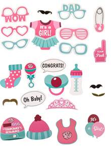 25/30pcs Baby Shower Photo Props, Gender Reveal Party (Boy Or Girl) Baby Shower/Birthday Party - Multicolor - View 8