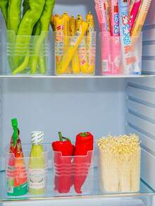 4 件/套透明冰箱储物箱，配有易握手柄，节省空间的厨房整理，用于冰箱门和柜台的现代食品分类盒，平面和波浪条纹随机发货。 - 彩色 - 查看 8