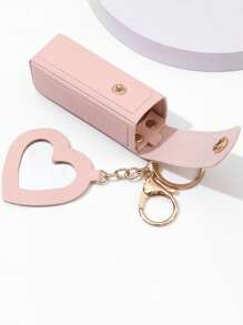 4pcs/Set Lipstick Holder With Heart-Shaped Mirror, Useful For Women Makeup, Key Chain. Heart-Shaped Mirror Decorated Lipstick Case, Multi-Color Women Makeup Bag, Heart-Shaped And Bag Decor Fashion Keychain Pendant, Wallet, Purse, Bag Accessories, Storage Pouch