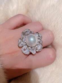 1 PC Gorgeous Cubic Zirconia & Faux Pearl Ring For Women For Mother's Day Gift Party Jewelry