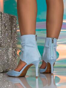 Fall/Winter Women High Heel Boots, Fashion Ankle Boots, Light Blue Boots, Hollow-Out Boots, Ruched Boots, Back Zipper Boots, Pointed Toe Slim High Heel Boots, Light Blue High Heel Boots, Back Zipper Ankle Boots, Brown Boots, Sky Blue Hollow Toe Boots, Elegant Summer Boots, Mother's Day Gift,Boots For Women - Baby Blue - View 6