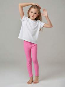 5 Pcs Girls Solid Color Leggings, Comfy Tight Fitting Ankle Length Pants, Suitable For Daily Wear, Spring/Summer - Multicolor - View 4