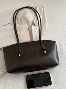 1 pieza Bolso de bolos de color marrón café acolchado con cremallera y unicolor de PU, grande y con capacidad, nueva moda con textura de fieltro, estilo retro de silla de montar para el hombro, adecuado para uso diario de mujeres