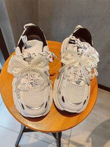 2pcs Elegant Lace & Pearl Bow Shoe Clips, DIY Shoes Charms For , Canvans, Sneakers, High Heels, Casuals Shoes, Ideal Women's Gift, Light Blue Ribbon Detail, Decorative Shoe Laces Accessory For Mother's Day, Back To School, Spring Decor, Birthday Party Supply