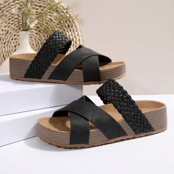 Chanclas con suela gruesa y cruzadas para mujer de talla grande