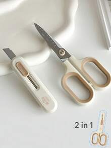 Portable Expandable Blade Cutter Scissors - 2 In 1, Wheat Straw Nature Series, Easily Cut Envelope Knife Express Boxes Packing, Perfect For Home And Office Use - Multicolor - View 2