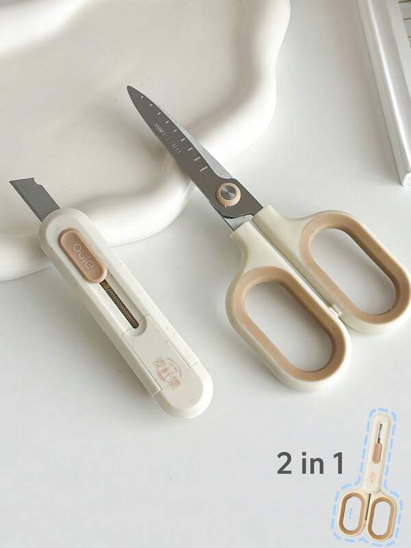 Portable Expandable Blade Cutter Scissors - 2 In 1, Wheat Straw Nature Series, Easily Cut Envelope Knife Express Boxes Packing, Perfect For Home And Office Use
