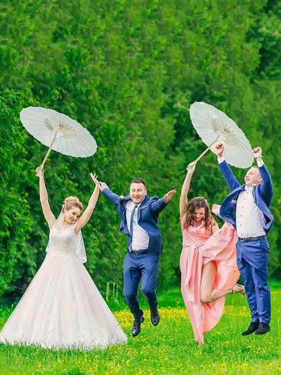 6pcs White Elegant Wedding Umbrellas, Suitable For Bridesmaids And Wedding Photography - Lightweight And Easy To Carry, Ideal For Romantic Occasions