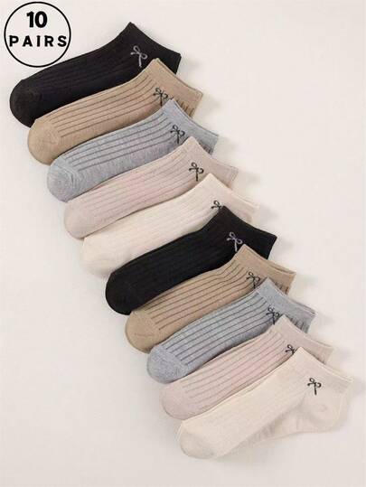 1 Pair/10 Pairs Solid Color Forest Candy-Colored Bow, Lace, Striped All-Match Versatile Daily Casual Sports Socks For Boys & Girls, Soft, Skin-Friendly, Sweat-Absorbent, Breathable, Odor-Resistant, Suitable For School, Sports, Daily Wear