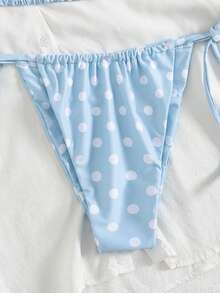 2pcs Women Simple Polka Dot Print Halter Tie Front Bikini Set, Beach Holiday Swimsuit - Baby Blue - View 6