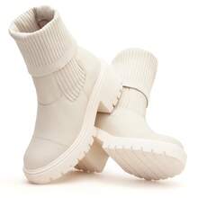 Women's Mid-Calf Boot Knit Tractor Boot In Genuine Leather - 米色 - 查看 8