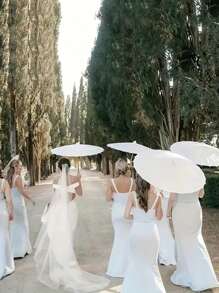 6 Stücke elegante weiße Hochzeitsschirme für Brautjungfern und Fotoshootings - leicht, tragbar und ideal für romantische Anlässe