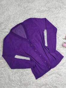 Women's Knitted Cardigan With Buttons - Morado - View 1