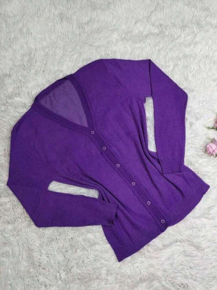 Women's Knitted Cardigan With Buttons - 紫色 - 查看 1