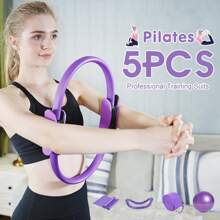 5 Peças Conjunto Básico de Pilates Feminino, Acessórios de Exercícios Domésticos de Pilates Incluindo Anel de Pilates, Cinta para Quadril de Pilates, Conjunto de Ioga Feminino, Cinta de Exercícios para Bunda, Bola de Ioga de 25 cm (O material de superfície é de espuma, pode haver algumas marcas de pressão e arranhões durante o transporte, o que é normal)