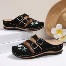 Women's Embroidered Platform Thick Bottom Wedge Heeled Hollow Out Casual Sandals
