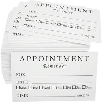 Tarjetas de recordatorio de citas de 3.5" X 2", aptas para dentistas, terapeutas, médicos, salones de belleza, diseño minimalista