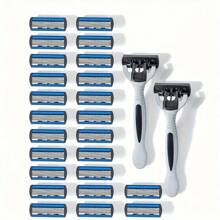 6 Layer Manual Razor Set - 6 Stainless Steel Blades, Replaceable Heads, Includes Handle And 6/12/24 Blades, Sharp & Smooth Shave