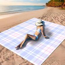 1 件“蓝紫渐变鱼鳞纹、彩色扇贝壳纹、浅蓝底色爱心纹、蓝粉白格纹、粉底妆爱心蝴蝶结纹沙滩垫，海滩休闲最佳选择”波西米亚风情，采用 100% 涤纶材质，防水、快干、可水洗、可机洗野餐垫，非常适合户外露营、海滩度假 - 彩色 - 查看 11
