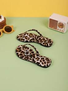 2026 Flip-flops noi cu imprimeu leopard, sandale plate unisex pentru copii, papuci de plajă casual ușori pentru vară - gri negru - Vizualizare 3