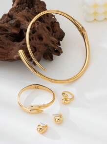 1 conjunto de pulseira de metal geométrica de alta qualidade, anel, colar, brincos, joias para mulheres, presente para namorada, adequado para festivais, festas, encontros