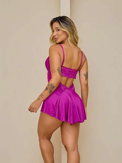 Camisola sexy com renda sem bojo costa nua sensual pijama roupa de dormi costas abertas