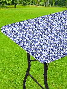 1pc Baroque Style Rectangular Tablecloth With Flowering Shrub Pattern, Elastic Fit For 6ft Folding Table, Washable For Picnic, Camping, Outdoor Events, Graduation Party Decor - Multicolor - View 5