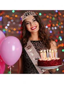 2pcs/Set 30/40/50/60/70/80 Years Old Women Birthday Crown & Headpiece, Happy Birthday Crown For 30/40/50/60/70/80 And Elegant Party Gift, Party Commemorative Birthday Party Decorations Hairclip & Headband - Rose Gold - View 9