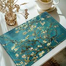 Vincent Van Gogh Apricot Blossom Design Placemats - Set Of 4/6, Linen, Washed, Rectangular Table Mats, 12.6x16.5 Inch, Perfect For Holiday Parties And Home Decor. - Multicolor - View 3