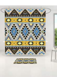 1pc/4pcs Boho Style Bathroom Decor Set: Waterproof Shower Curtain With 12 Hooks, Non-Slip Bath Mat, U-Shaped Toilet Mat, And Round Toilet Seat Cover, Multi-Functional Bathroom Accessory Set Back To School