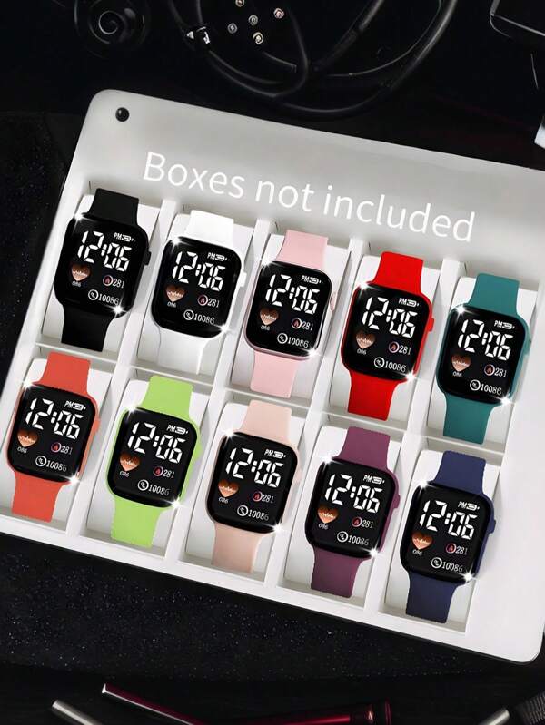10/1 pieza Reloj digital electrónico cuadrado sencillo de negocios para niños en una variedad de colores, regalo para amigos, temporada de bodas y Día de la Madre