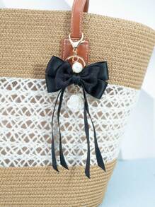 1 Elegant Faux Pearl And Bow Decoration Keychain Pendant With Creative Colorful Woven Ribbon Fabric Knot Accessories, Headphone And Mobile Bag Accessories