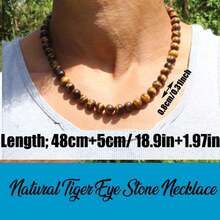 1 件天然虎眼珠项链 - 男女通用串珠项链，好运与信心项链，天然石珠宝礼物 - 黃色 - 查看 7