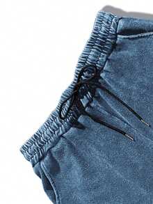 Ensemble 2 pièces - T-shirt décontracté à col rond lavé avec imprimé lettre vintage et short, style de rue pour hommes - Bleu marine - Voir 5