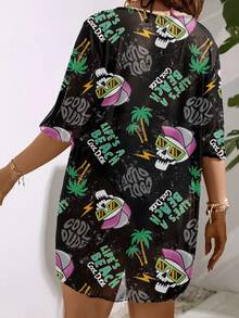 Fashionable Sexy Skeleton Print Mesh Vacation Style Swimsuit, Summer - Black - View 4