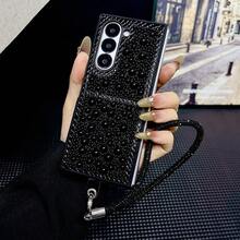 1 件 PU 皮革和珍珠表面手机壳和 1 个手链套装，兼容三星 Galaxy Z Fold 7、6、5、4、3、5G 防水防震防摔防刮 - 黑色 - 查看 3