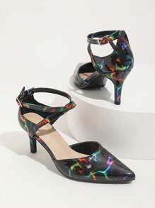 Multi-Color Satin Criss-Cross Straps High Heel Pointed Toe Hollow Dress Pumps For Women