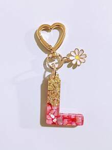 1pc Women's Beige Resin Letter Heart Shape Tassel Casual Cute Style Keychain, Creative Accessory Pendant Gift For Friends Car Accessories Bag Charm Backpack For School Goth Y2k