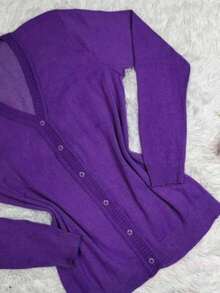 Women's Knitted Cardigan With Buttons - Morado - View 2